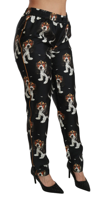  - Elegant Silk Puppy Dog Print Pants