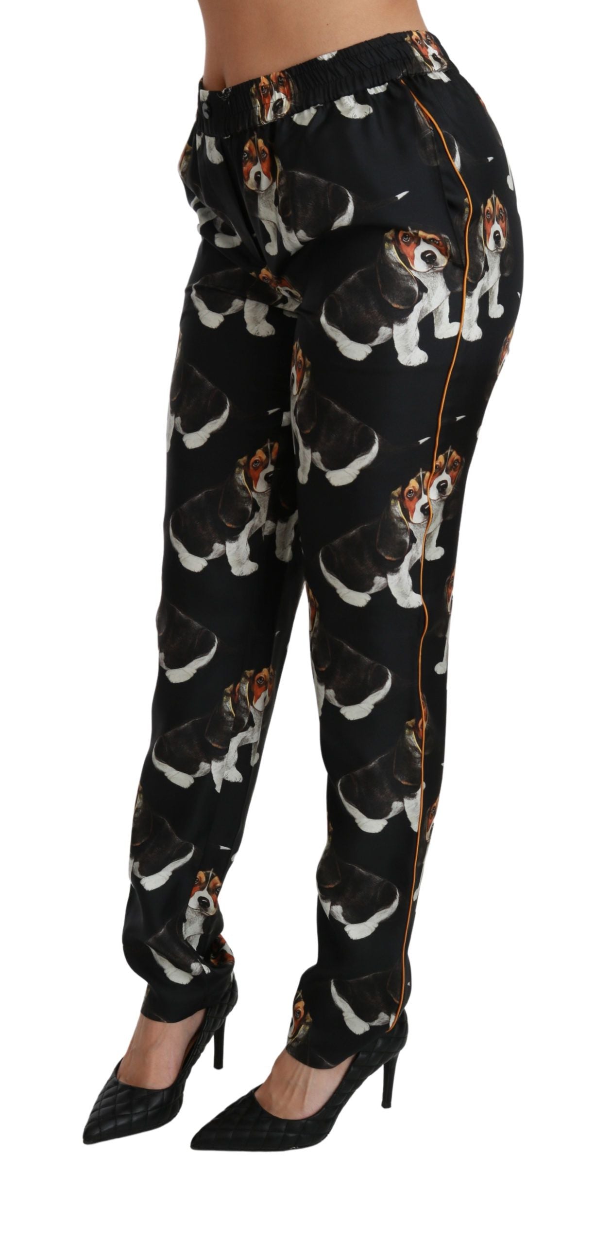  - Elegant Silk Puppy Dog Print Pants