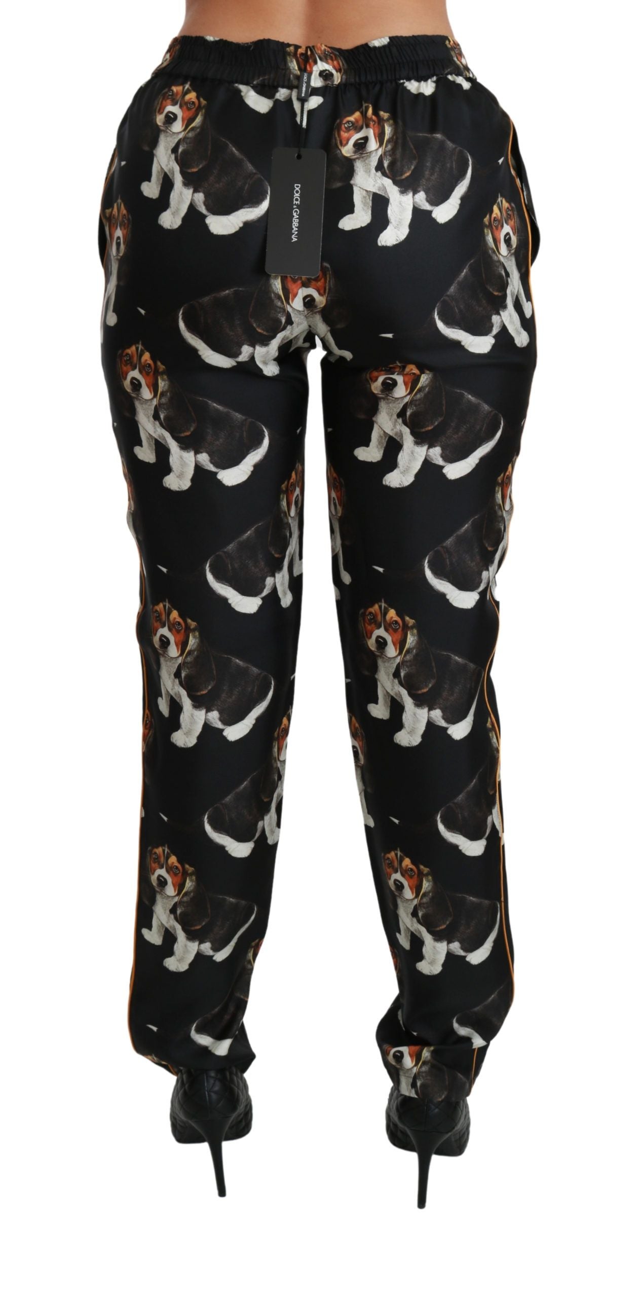  - Elegant Silk Puppy Dog Print Pants