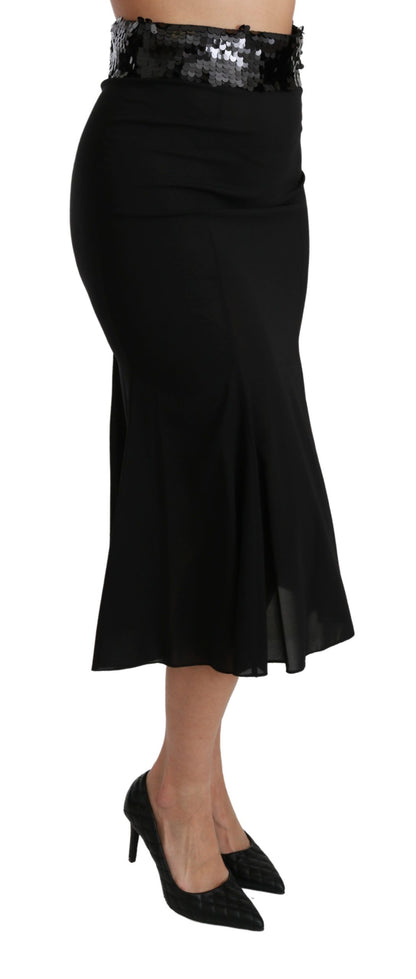  - Elegant High Waist Sequin Black Skirt