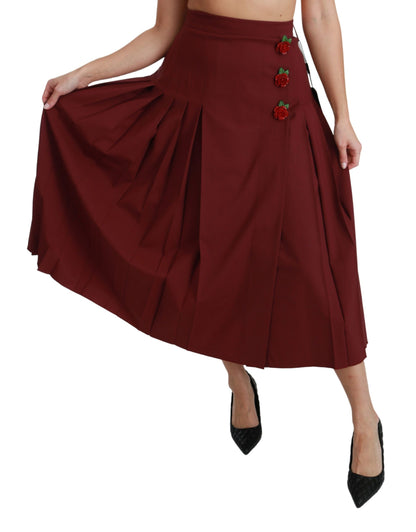  - Elegant Red High Waist Virgin Wool Skirt