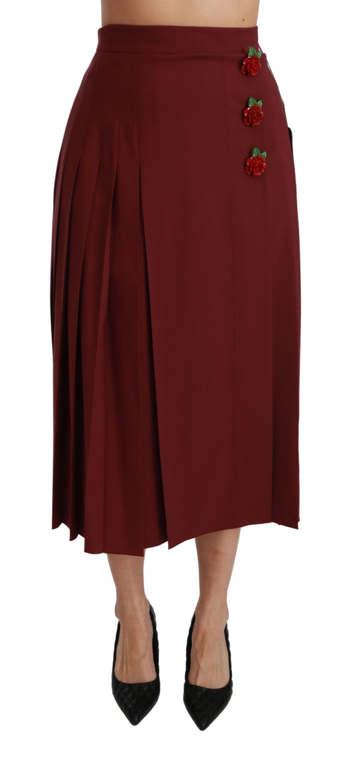  - Elegant Red High Waist Virgin Wool Skirt