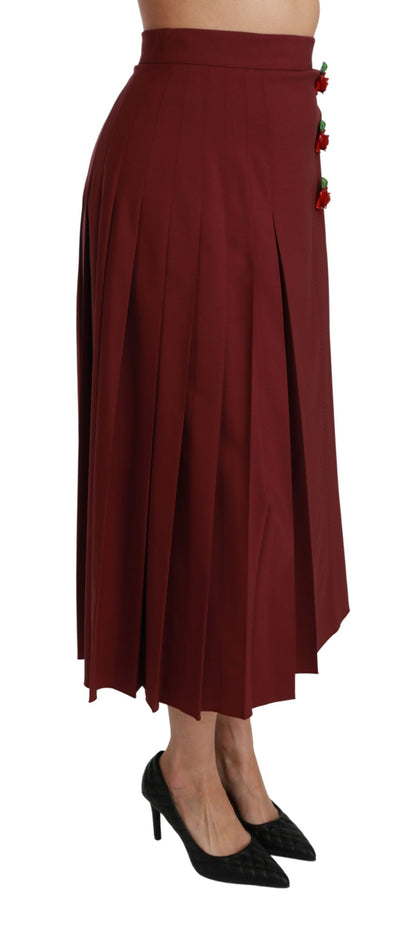  - Elegant Red High Waist Virgin Wool Skirt