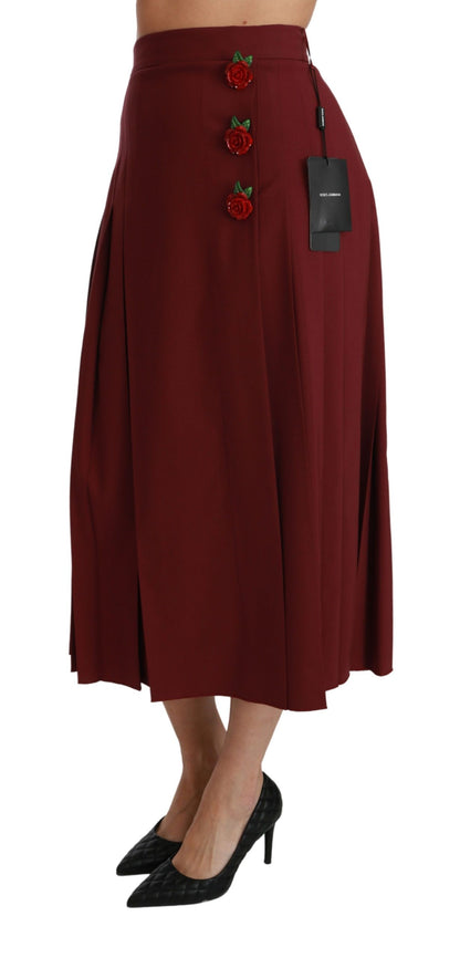  - Elegant Red High Waist Virgin Wool Skirt