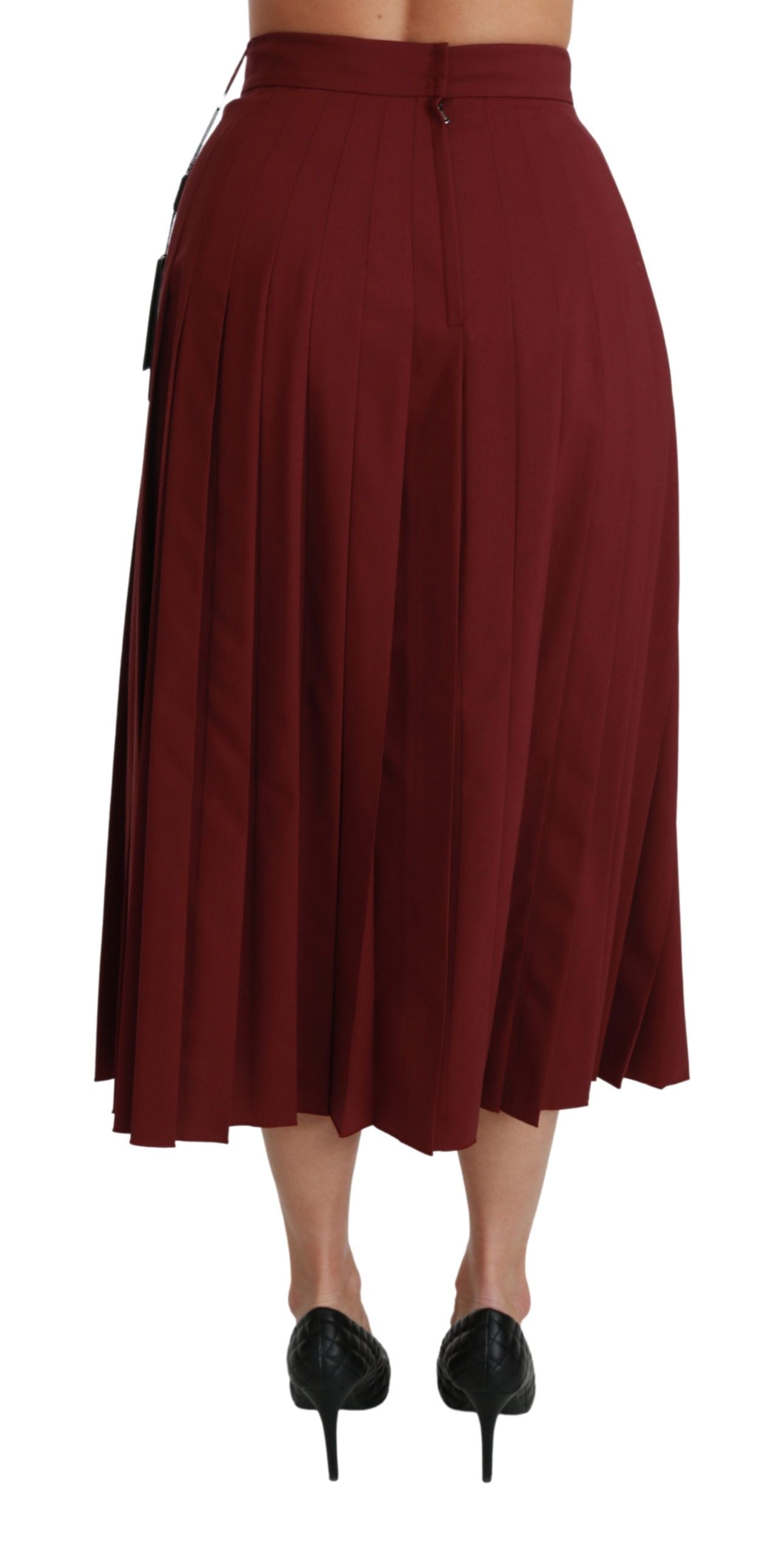  - Elegant Red High Waist Virgin Wool Skirt