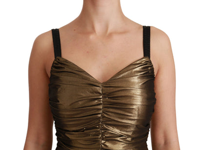  - Gold Stretch Lame Ruched Dress