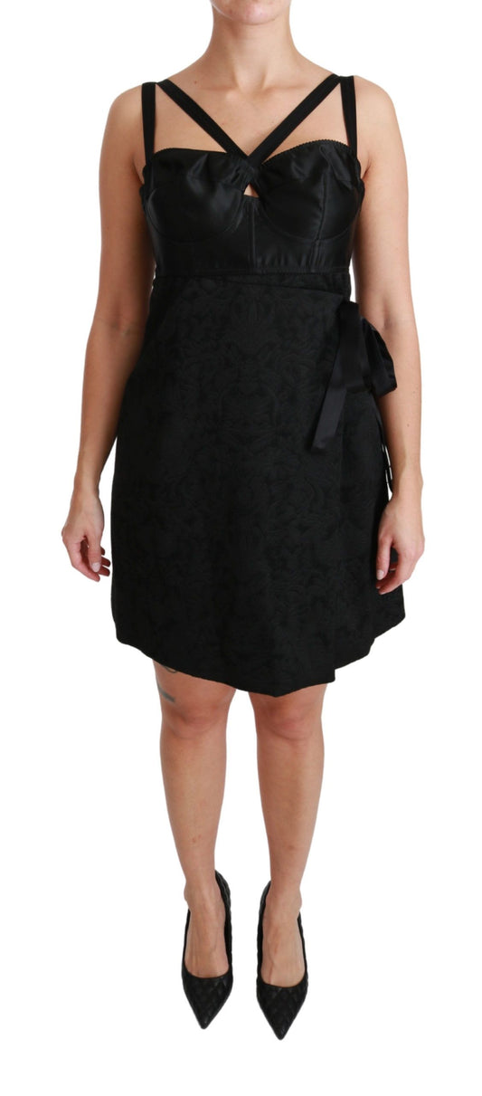  - Elegant Black Jacquard Sheath Dress