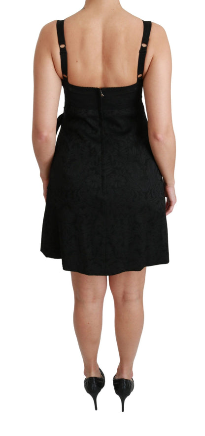  - Elegant Black Jacquard Sheath Dress