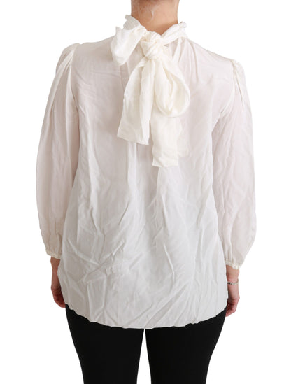  - Elegant White Silk Turtle Neck Blouse