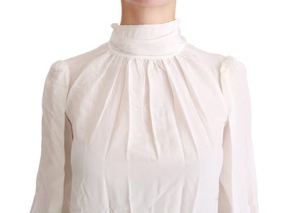  - Elegant White Silk Turtle Neck Blouse