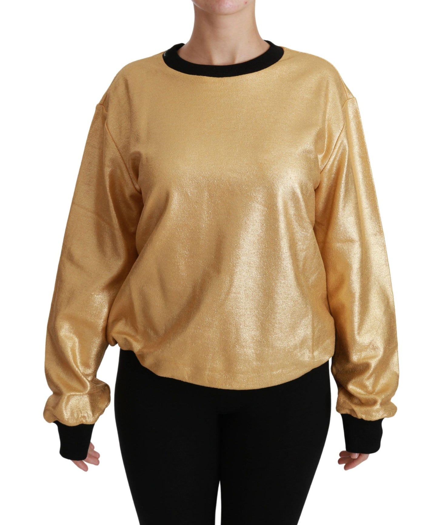  - Elegant Gold Crew Neck Cotton Sweater