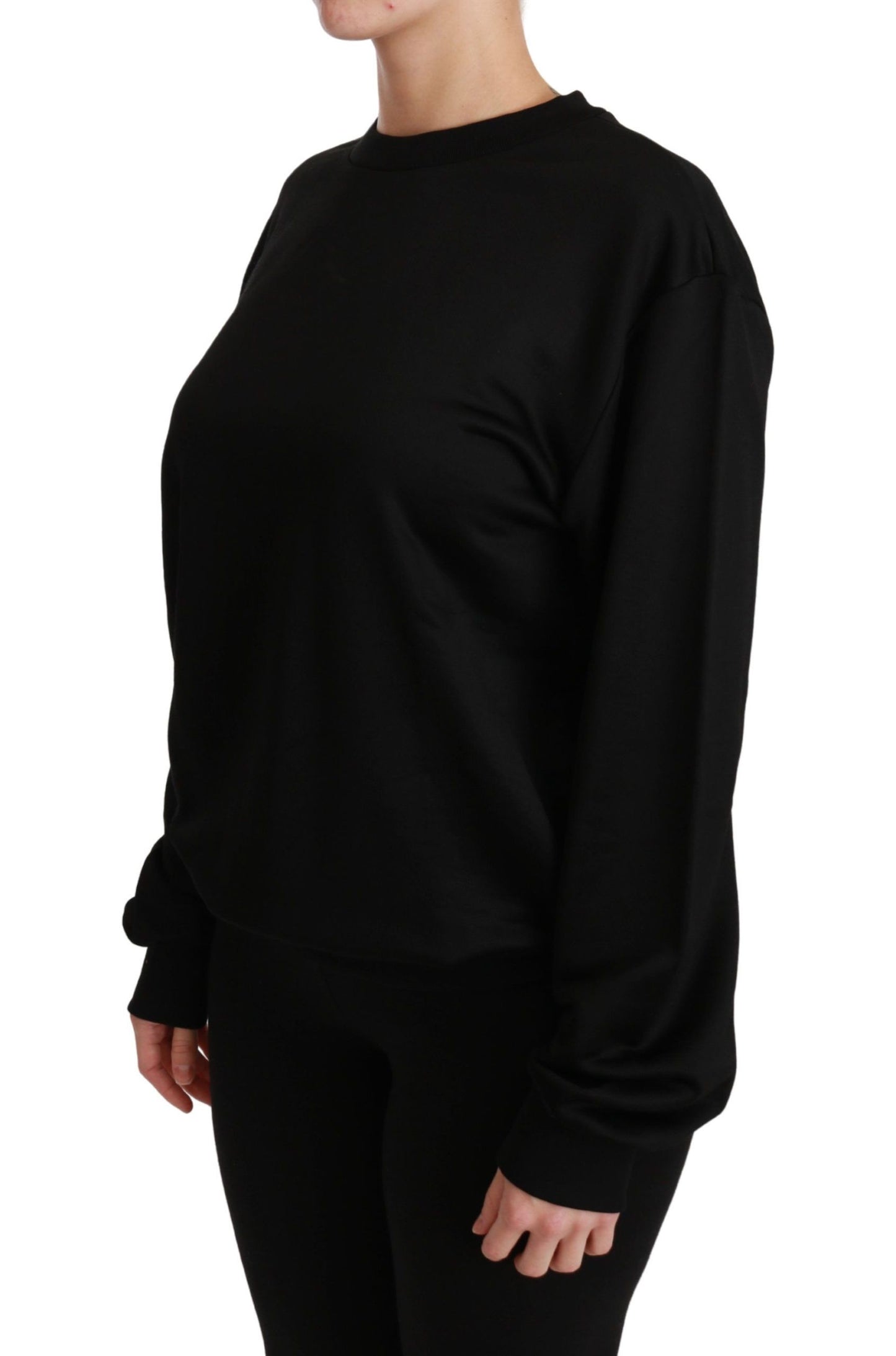  - Elegant Black Cotton Crew Neck Pullover Sweater