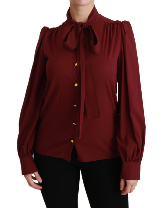  - Elegant Maroon Silk Blend Polo Blouse