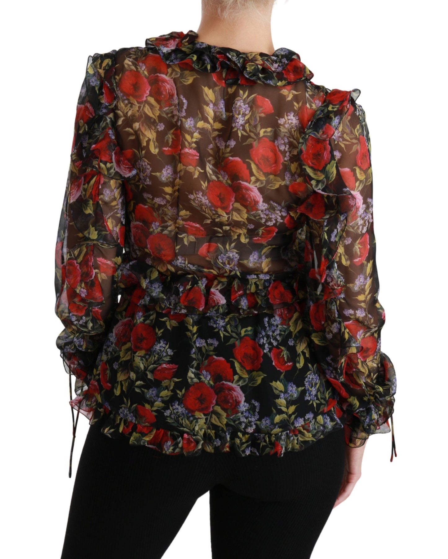  - Elegant Floral Silk Long Sleeve Blouse