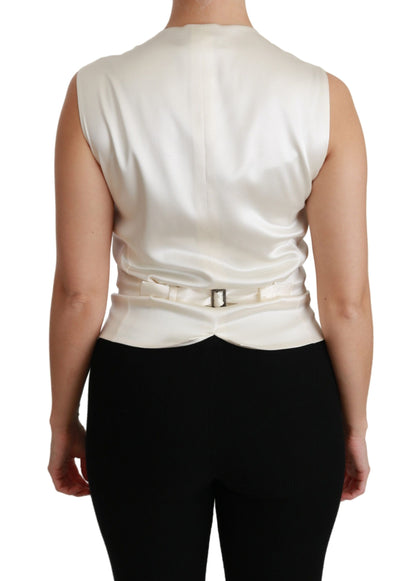  - Elegant Silk Sleeveless Vest in Black & White