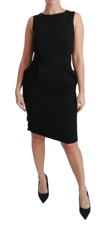  - Elegant Knee-Length Sheath Dress in Black