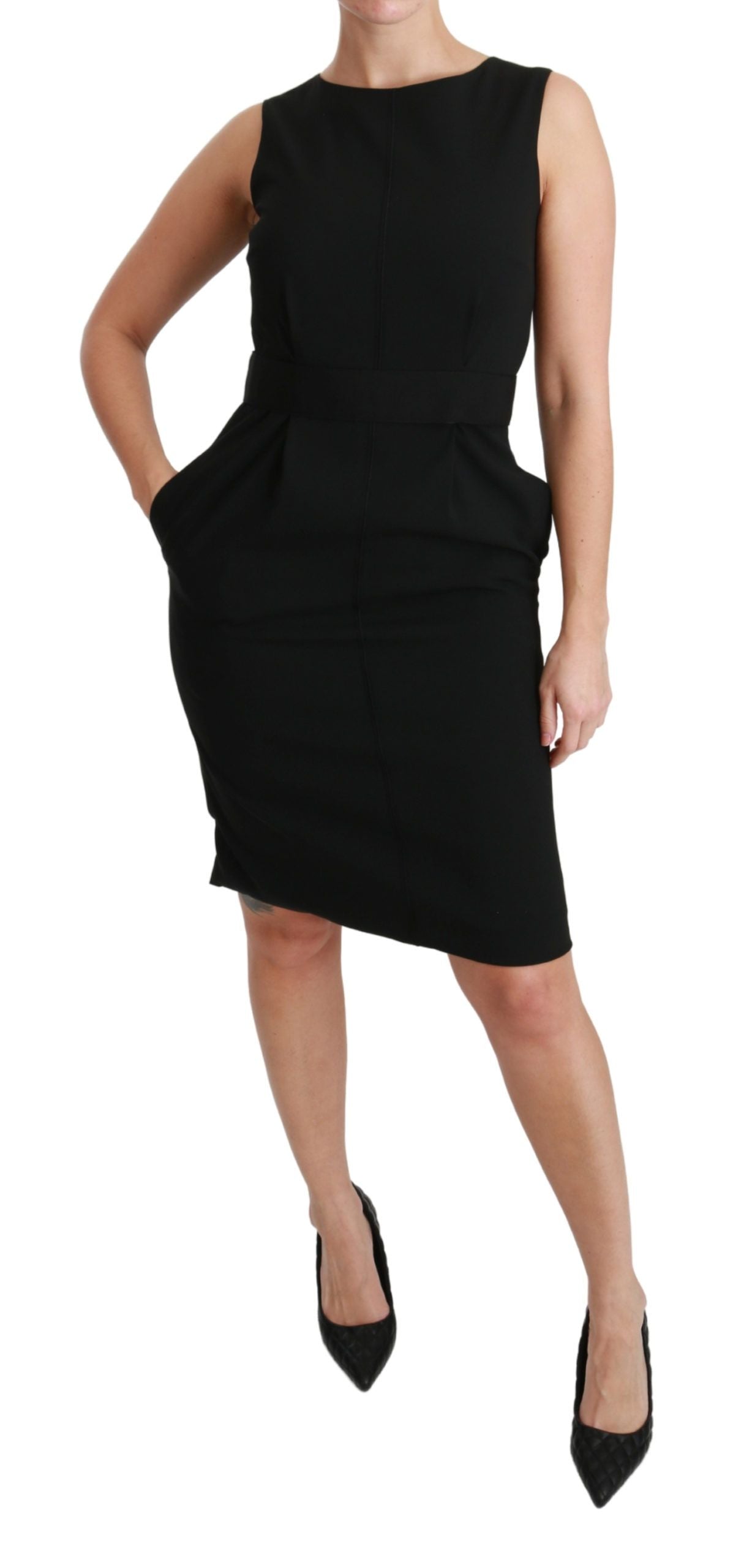  - Elegant Knee-Length Sheath Dress in Black