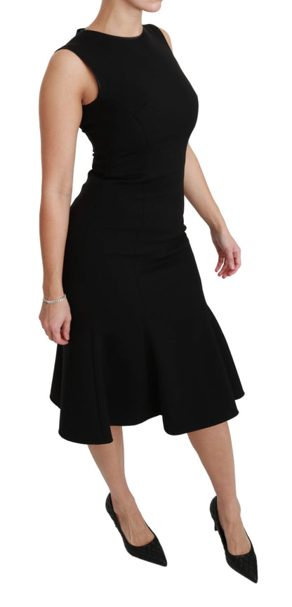  - Elegant Black Fit Flare Wool Blend Dress