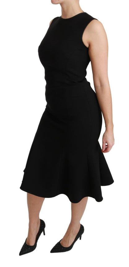  - Elegant Black Fit Flare Wool Blend Dress