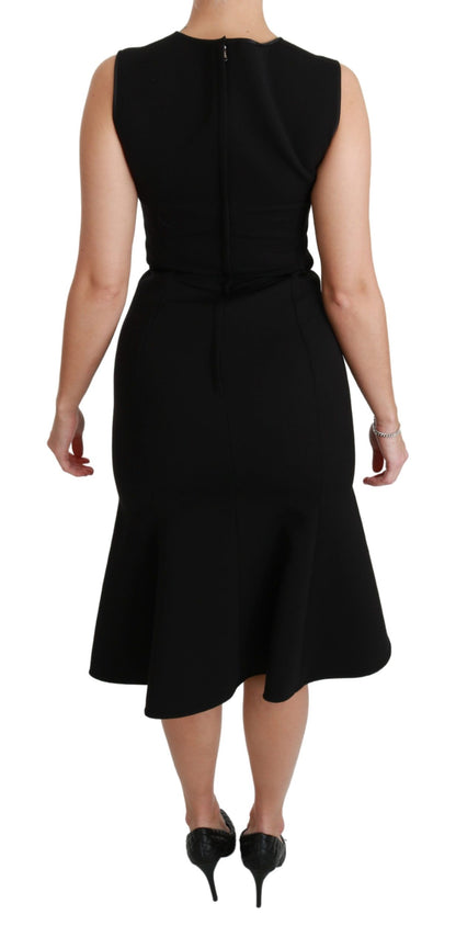  - Elegant Black Fit Flare Wool Blend Dress