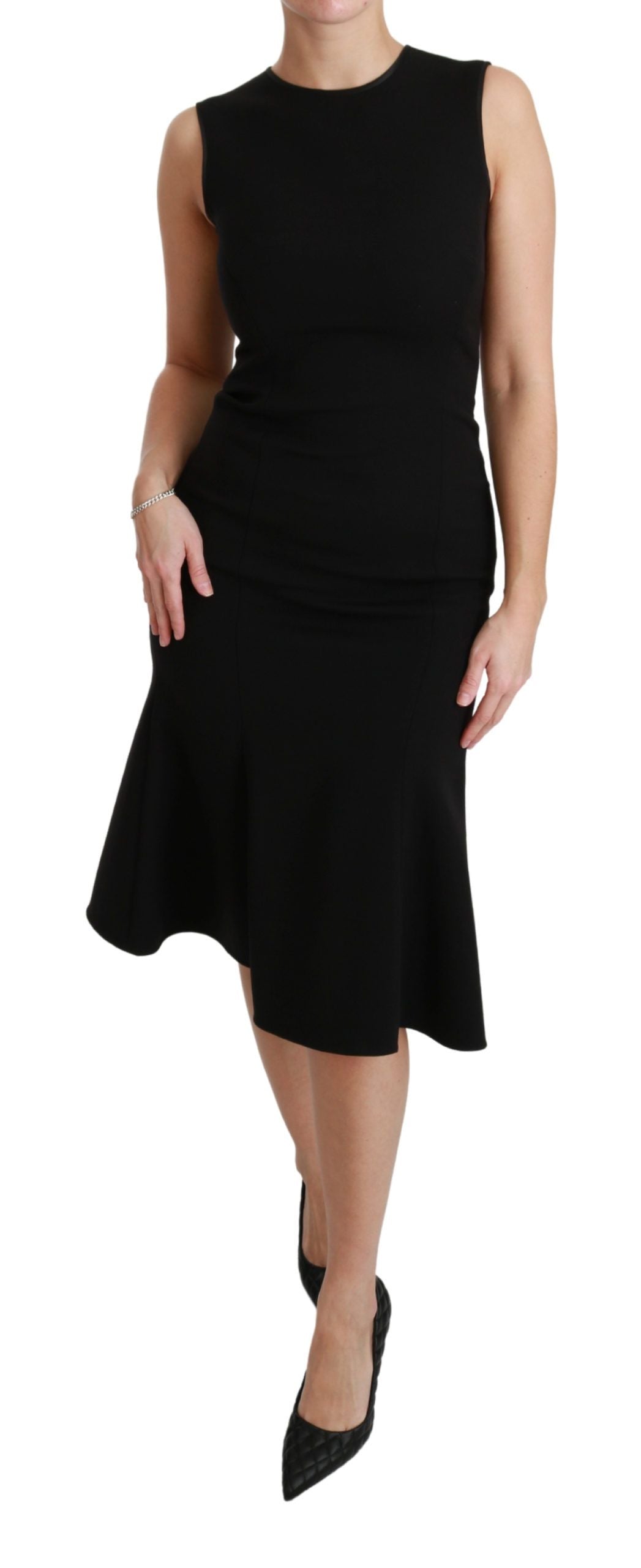  - Elegant Black Fit Flare Wool Blend Dress