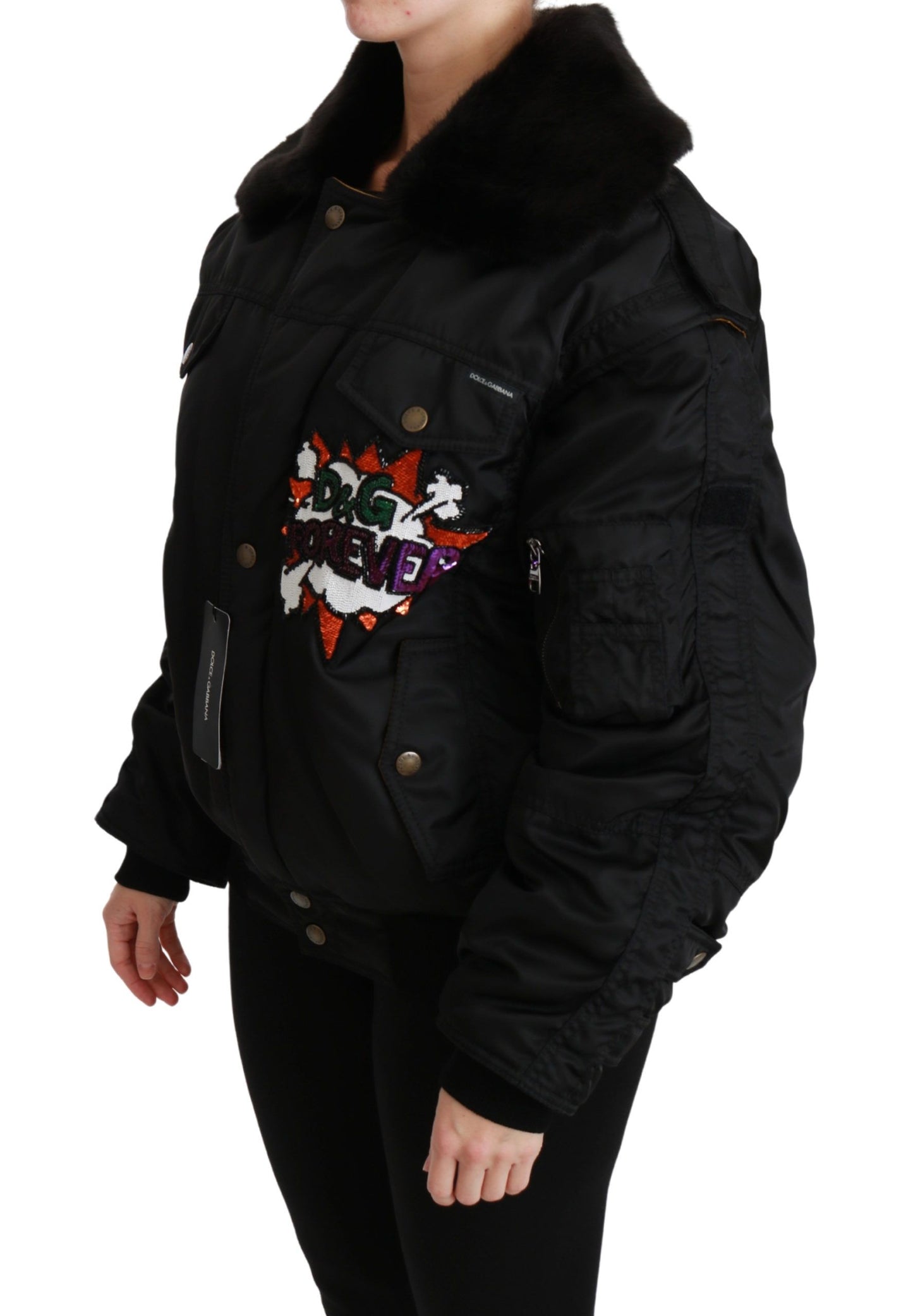 Elegant Black Bomber Jacket with Detachable Features - The Luxe Alliance