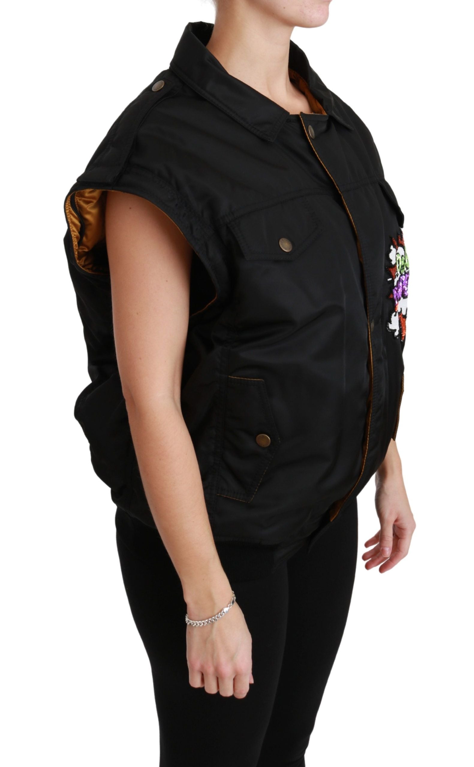 Elegant Black Bomber Jacket with Detachable Features