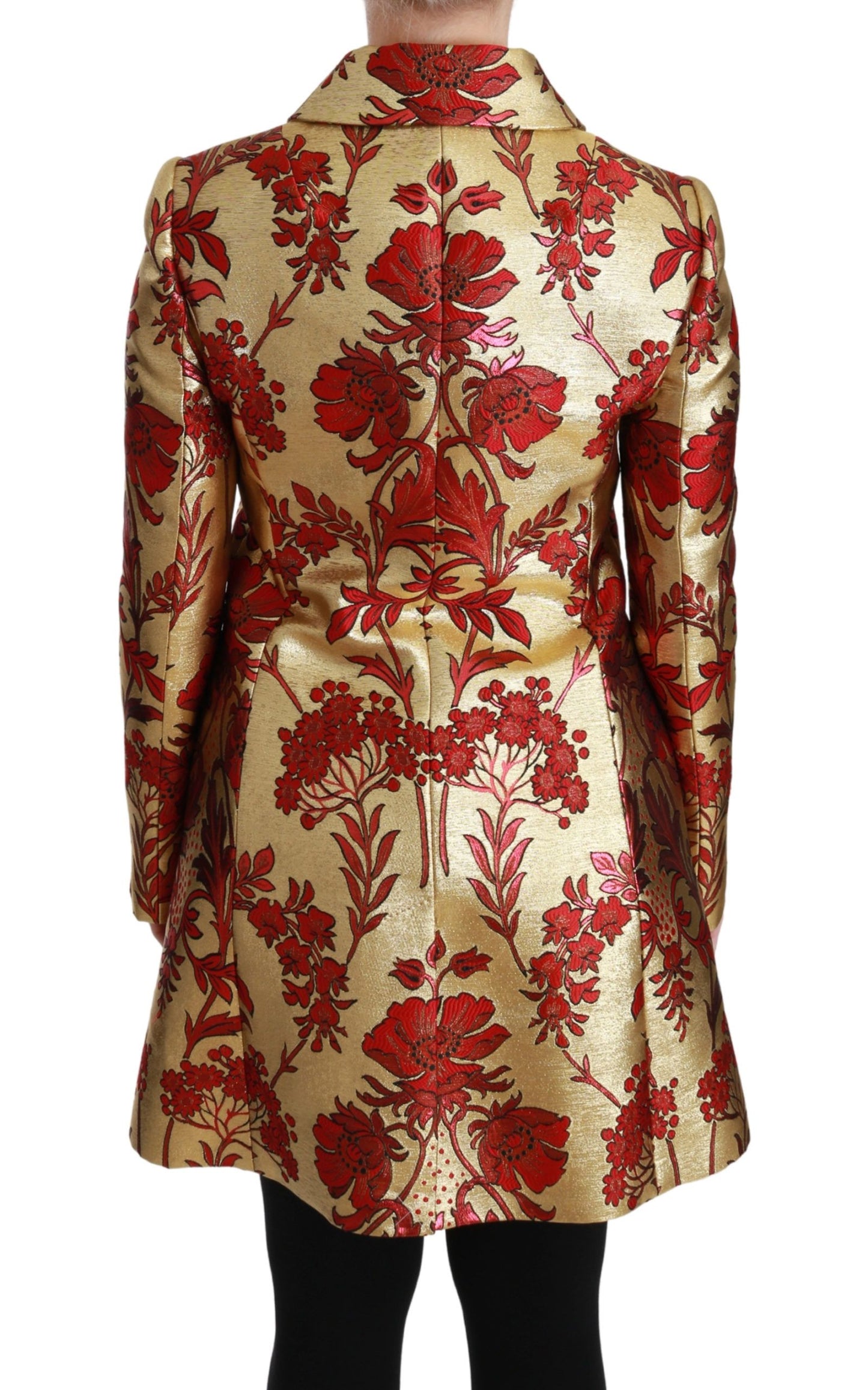  - Elegant Gold Floral Brocade Trench Coat