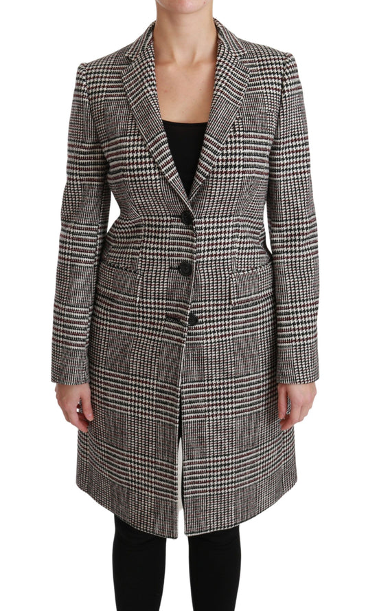  - Elegant Multicolor Checked Knee-Length Jacket Coat