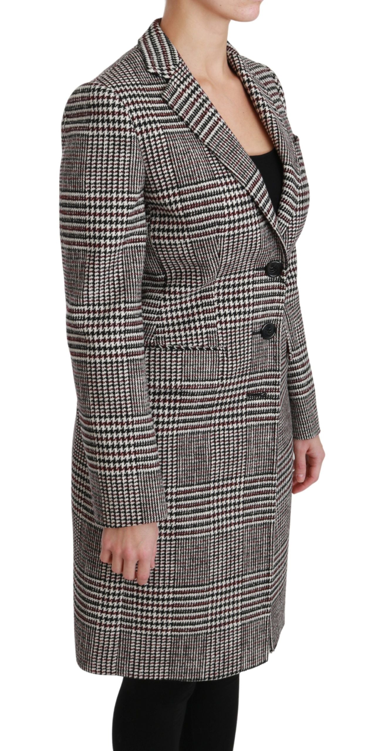  - Elegant Multicolor Checked Knee-Length Jacket Coat