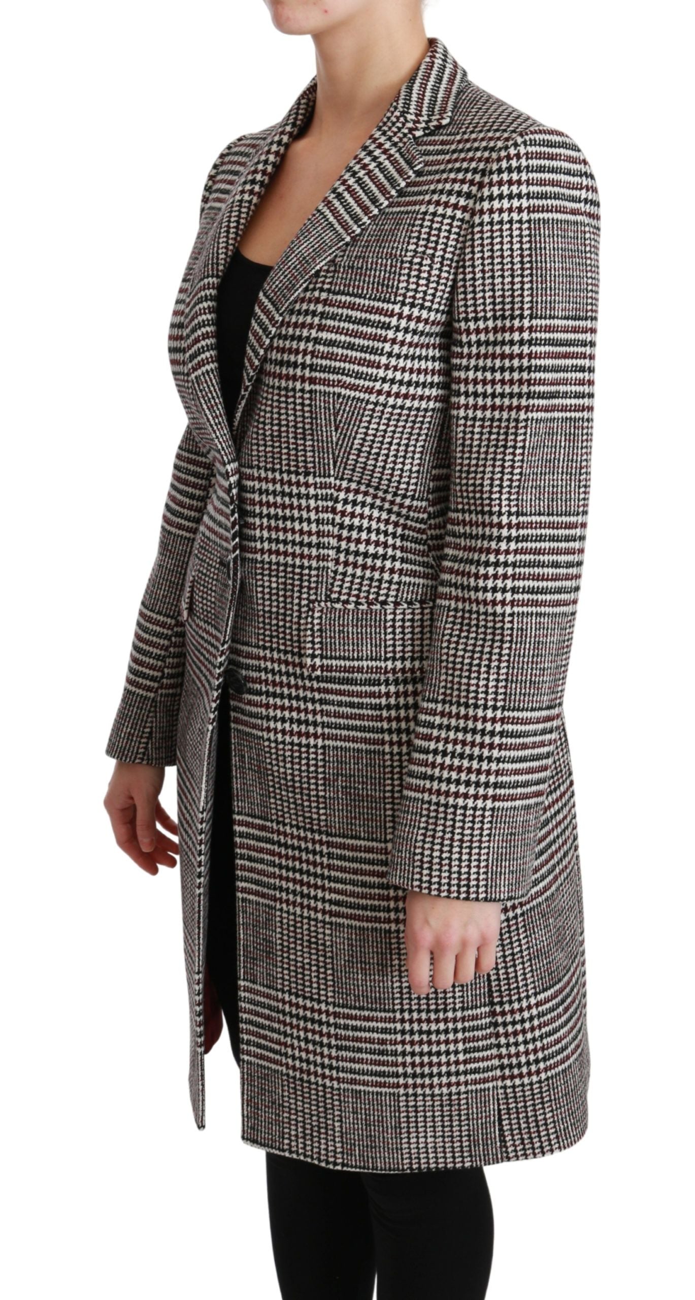  - Elegant Multicolor Checked Knee-Length Jacket Coat