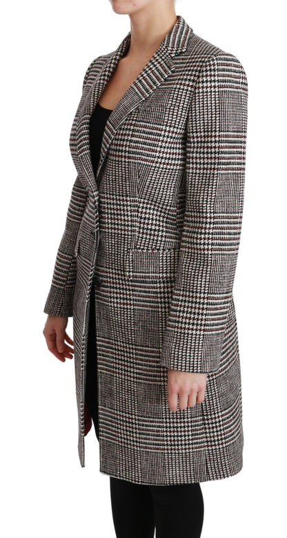  - Elegant Multicolor Checked Knee-Length Jacket Coat