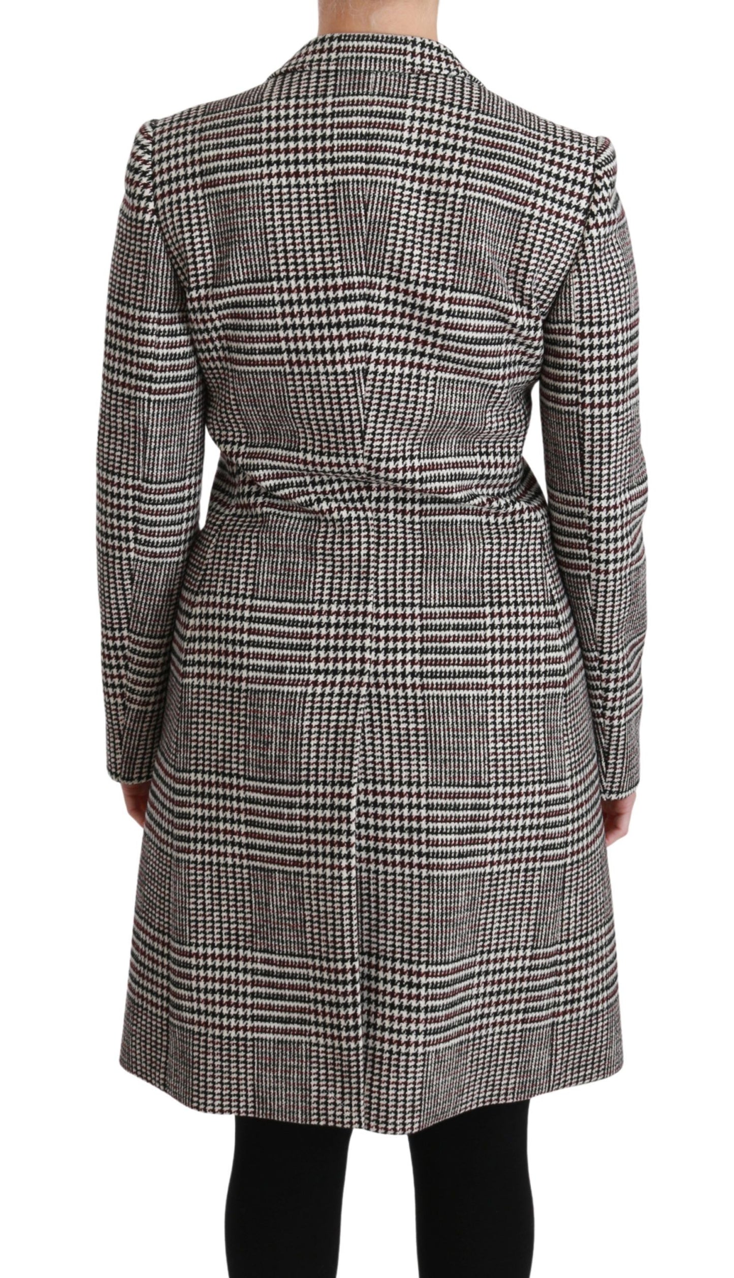  - Elegant Multicolor Checked Knee-Length Jacket Coat