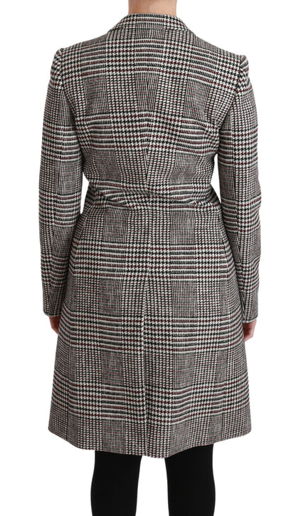  - Elegant Multicolor Checked Knee-Length Jacket Coat