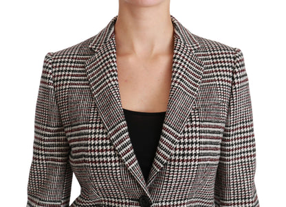  - Elegant Multicolor Checked Knee-Length Jacket Coat