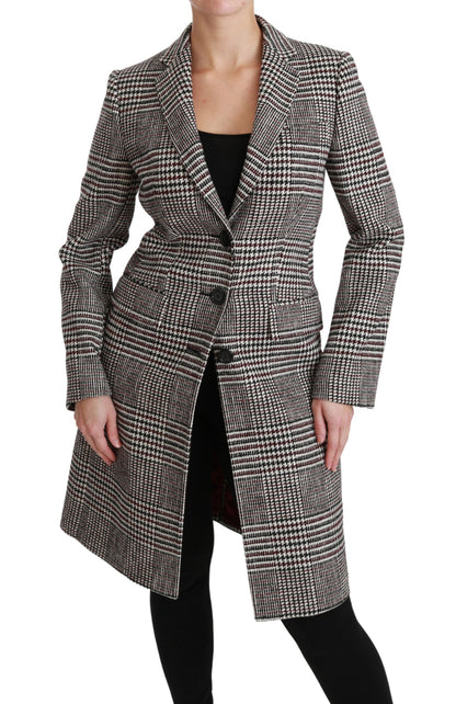  - Elegant Multicolor Checked Knee-Length Jacket Coat