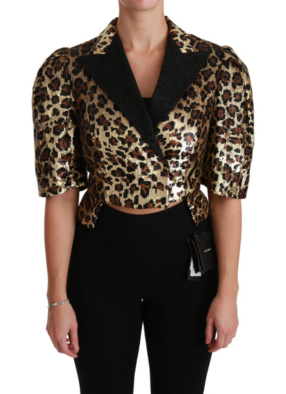  - Gold Leopard Print Short Sleeve Blazer