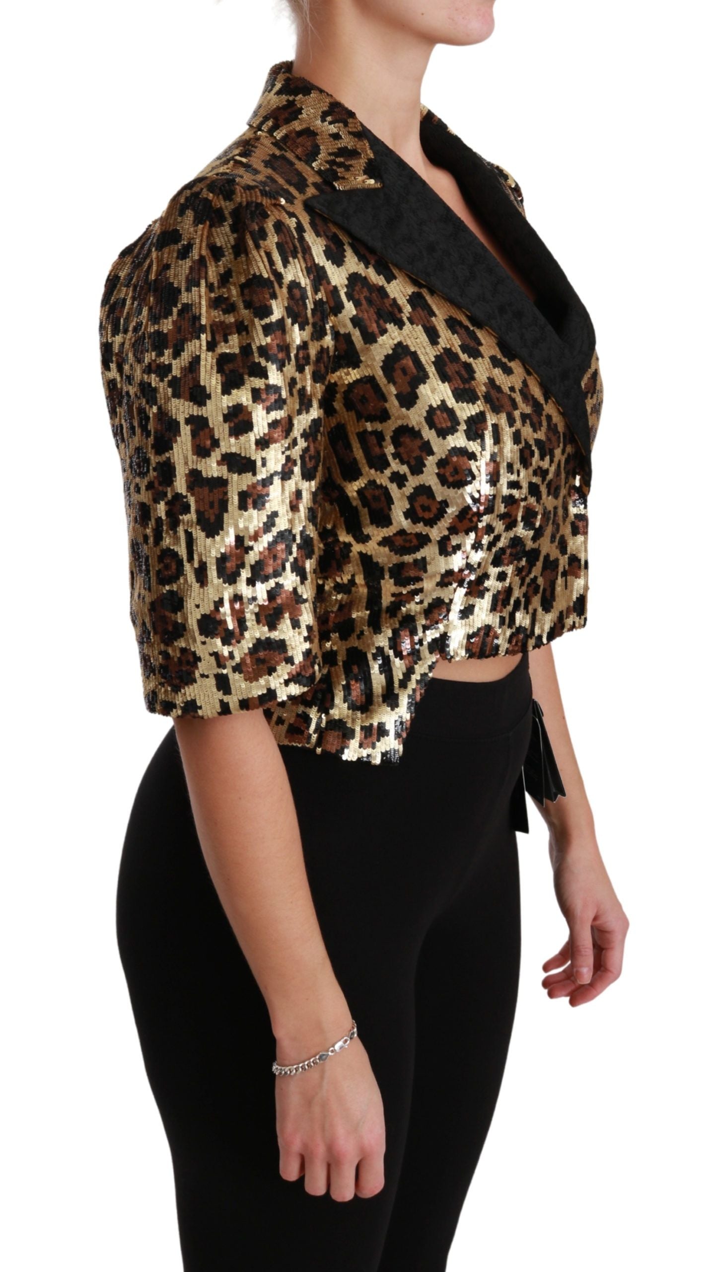  - Gold Leopard Print Short Sleeve Blazer