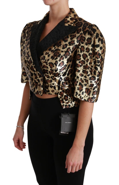  - Gold Leopard Print Short Sleeve Blazer