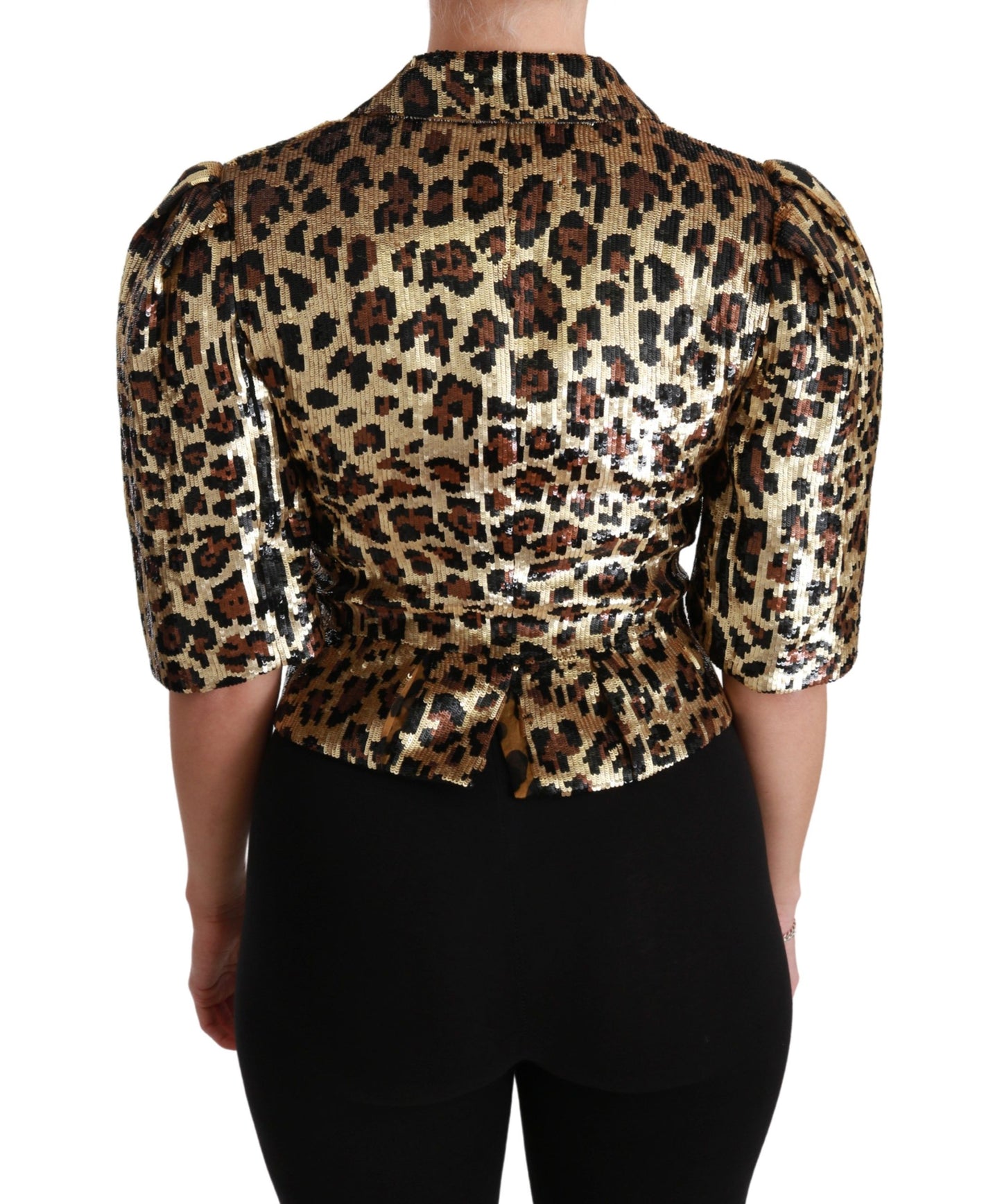  - Gold Leopard Print Short Sleeve Blazer