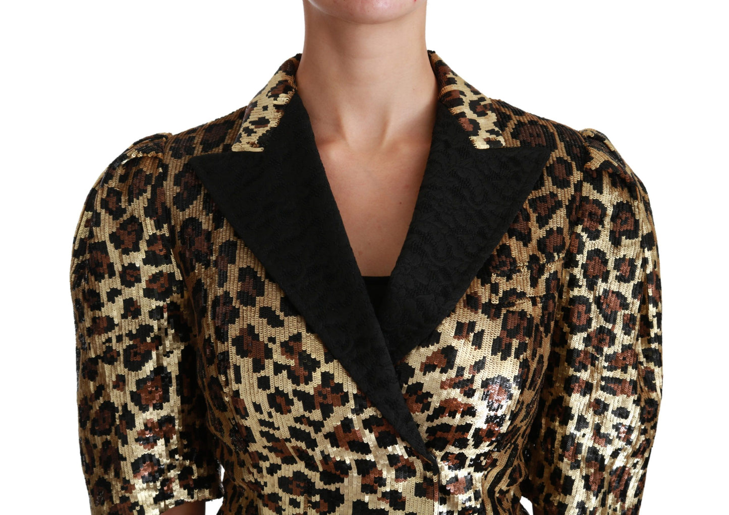  - Gold Leopard Print Short Sleeve Blazer