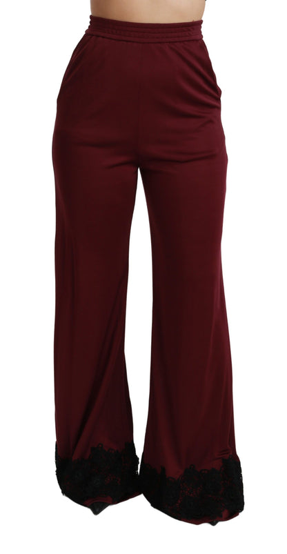  - Elegant Maroon High Waist Wide Leg Trousers