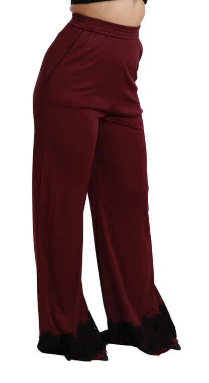  - Elegant Maroon High Waist Wide Leg Trousers