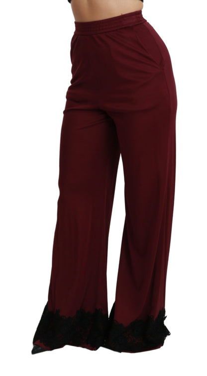  - Elegant Maroon High Waist Wide Leg Trousers