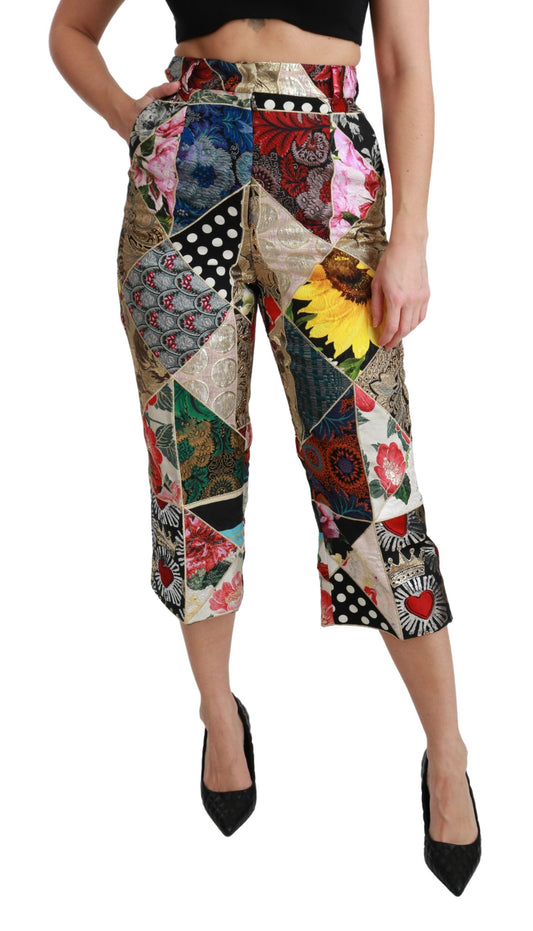  - Elegant High Waist Cropped Silk Blend Trousers