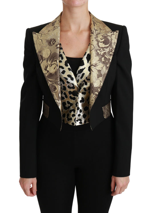  - Opulent Black Gold Floral Jacket and Vest Ensemble