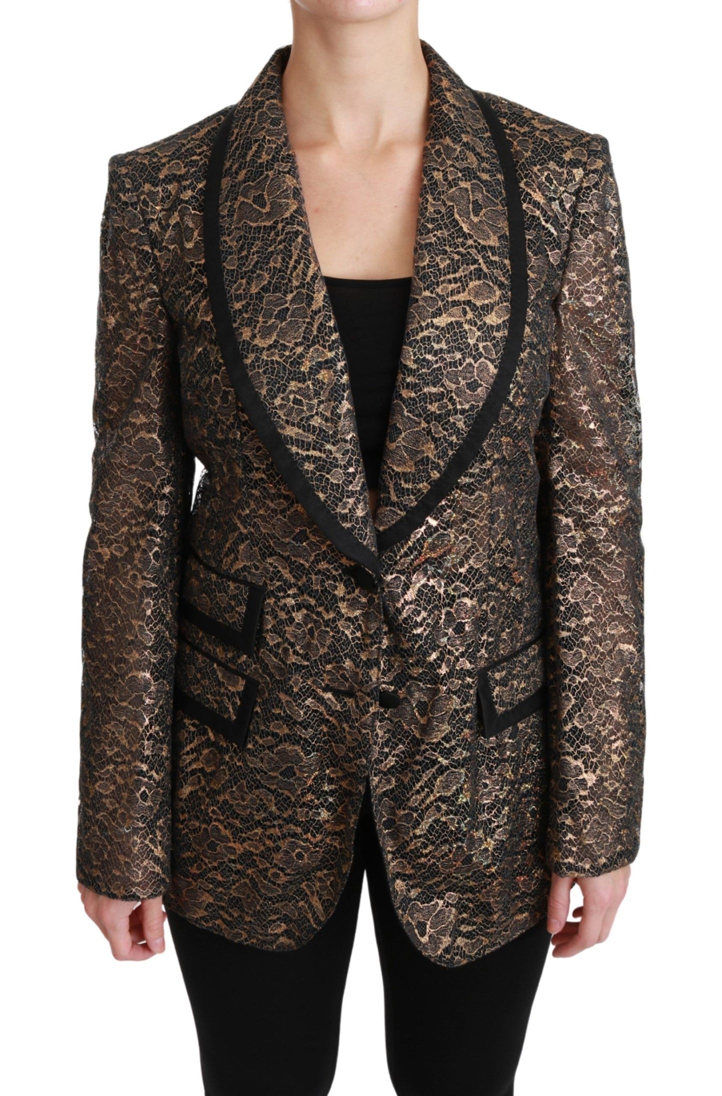  - Elegant Gold Floral Lace Blazer Jacket