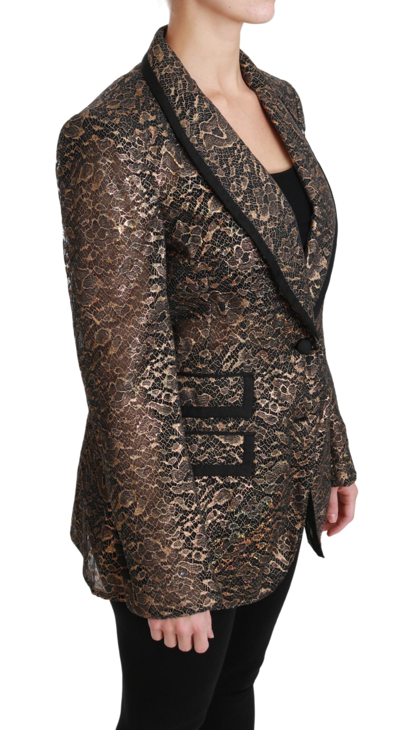  - Elegant Gold Floral Lace Blazer Jacket