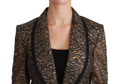  - Elegant Gold Floral Lace Blazer Jacket