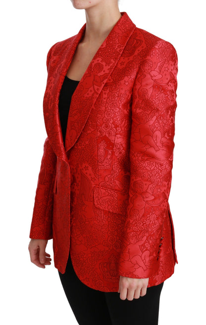  - Red Floral Angel Pattern Blazer